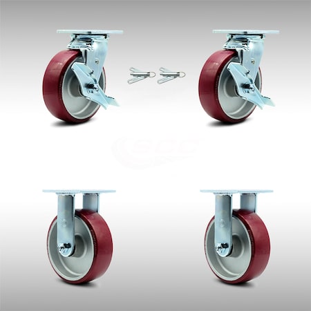 Service Caster 6 Inch SS Poly on Aluminum Caster Set with 2 Brakes/Swivel Lock 2 Rigid SCC SCC-SS30S620-PAR-TLB-BSL-2-R-2